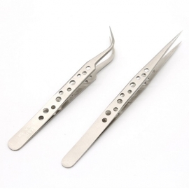 China 2Pcs Electronic Tweezers Set Stainless Steel Precision Straight Curved Tweezers for Mobile Phone Repair Tools Kit factory