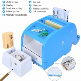 Caja de almacenamiento de suministro de bolígrafo de escritorio en forma de elefante con 2 USB todo en uno soporte para teléfono móvil oficina decoración de arte para el hogar caja de regalo de Navidad-azul