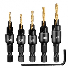 Kingsdun 5pcs Drill Bit Set Woodworking Drill Bit Kit Drilling Pilot HolesScrew Sizes #5 #6 #8 #10 #12