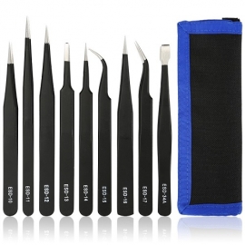 Kingsdun 9Pcs ESD anti pinces brucelles statiques de précision en acier inoxydable pour kit d'outils de réparation de téléphone électronique